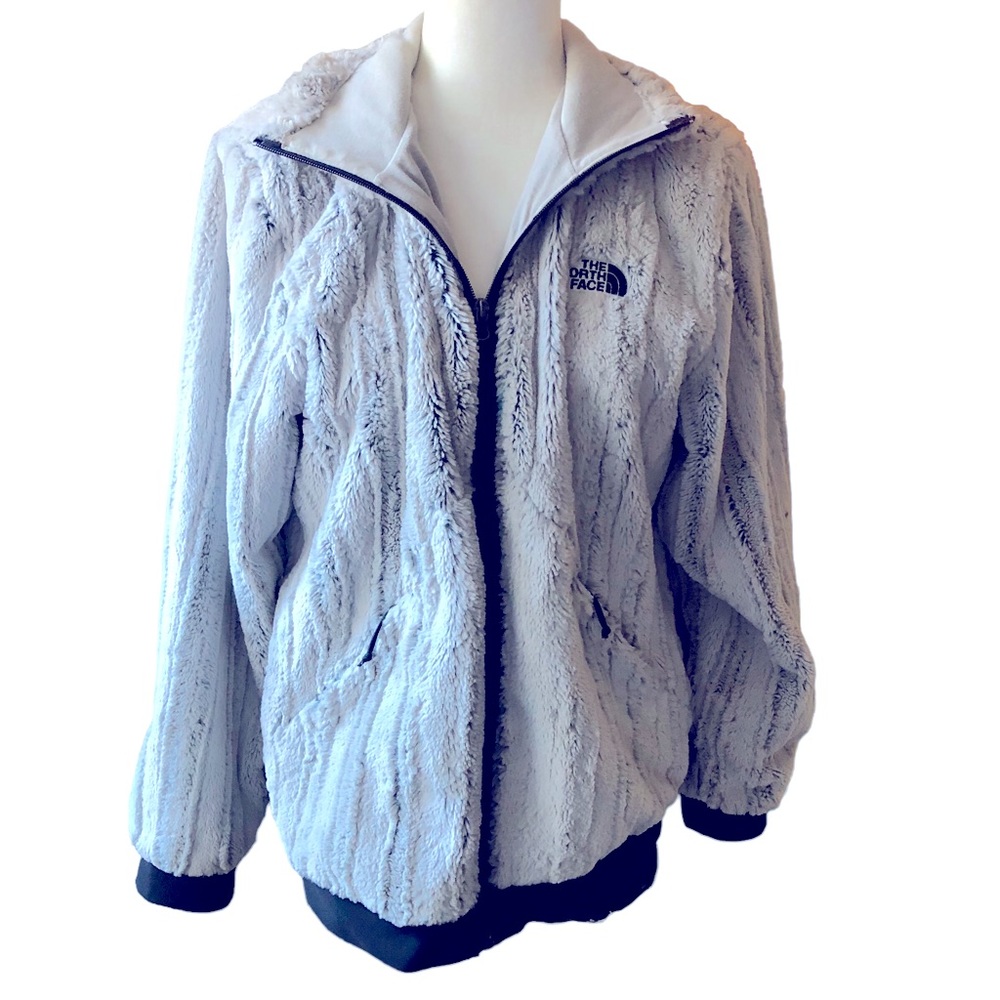 The North Face size  faux fur jacket/ grayish silver color~women’s sz L